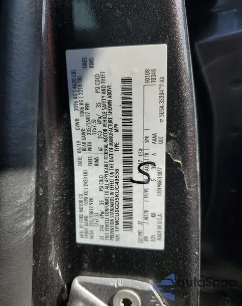 2019 Ford Escape Se z USA, uszkodzony, nr VIN 1FMCU0GD5KUC49556